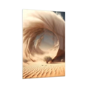 Impression sur verre - Image sur verre - Tourbillon de sable dynamique dans un désert avec des arbres - 70x100cm - Portail ouvert - Décoration murale moderne pour le salon et la chambre ARTTOR