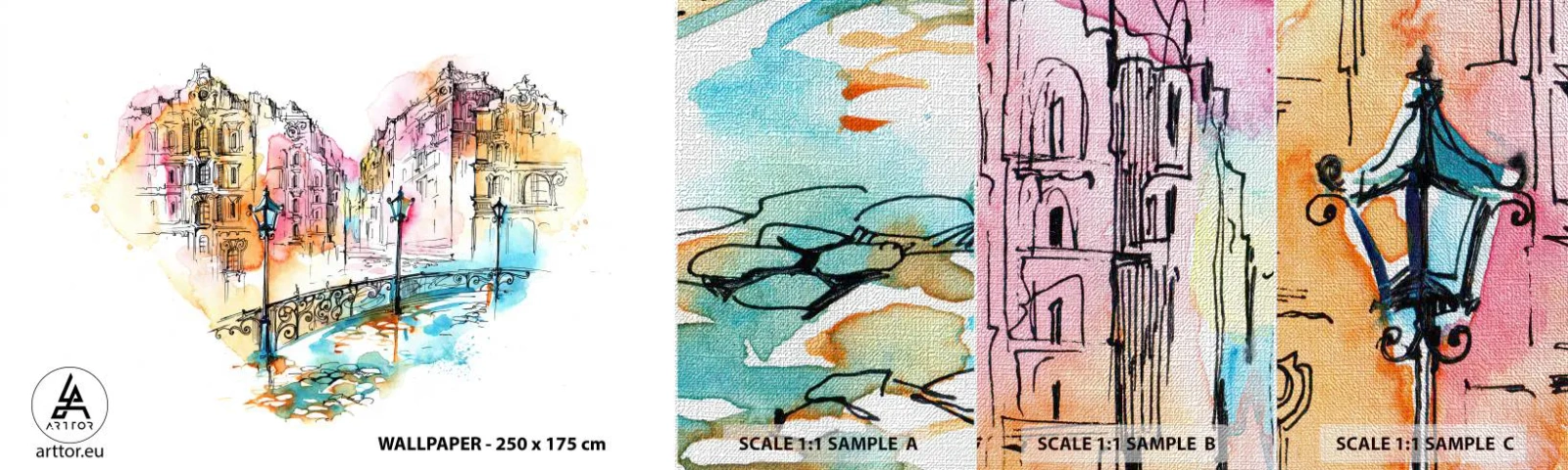 Échantillon de Papier Peint Premium Canvas - Le coeur de la ville - Ville, Architecture, Pont - 100x30 cm