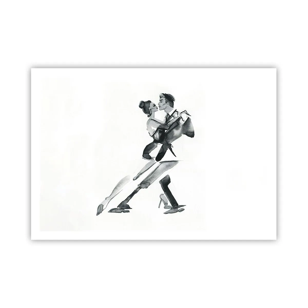 Affiche - Poster - Une illustration subtile d'un couple dansant dans un style monochrome. - 100x70cm - En un battement - Décoration murale moderne pour le salon et la chambre ARTTOR