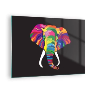 Impression sur verre - Image sur verre - Un éléphant coloré sur fond noir dans un style artistique - 70x50cm - L'éléphant qui aimait se baigner dans un arc-en-ciel - Décoration murale moderne pour le salon et la chambre ARTTOR