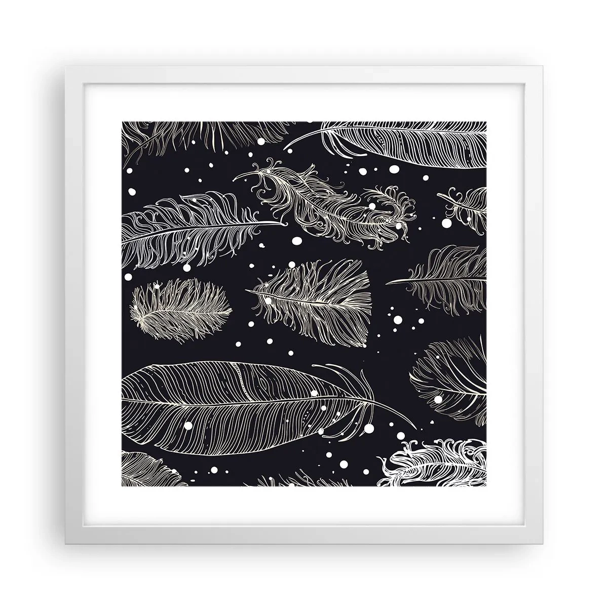Affiche dans un cadre blanc - Poster - Toile de plumes - 40x40 cm