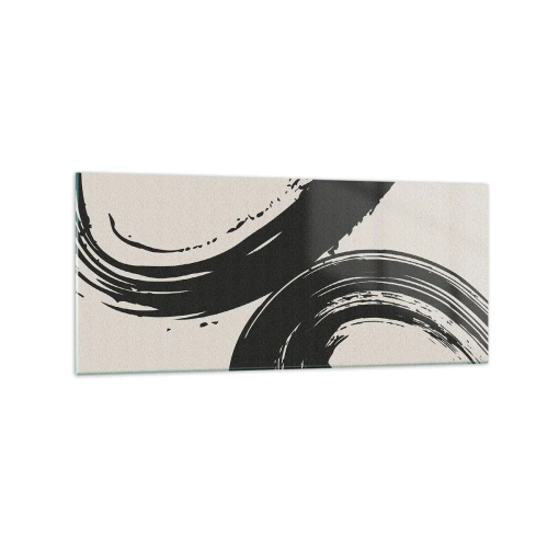 Impression sur verre - Image sur verre - Coups de pinceau dynamiques en noir sur fond clair - 120x50cm - Balayage circulaire - Décoration murale moderne pour le salon et la chambre ARTTOR