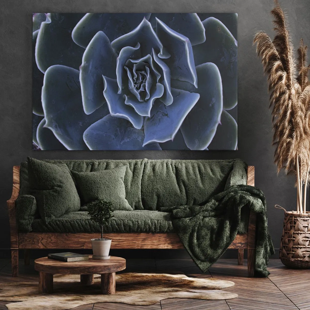 Impression sur toile - Image sur toile - Gros plan d'une rosette succulente verte - 120x80cm - Fleur du désert - Décoration murale moderne pour le salon et la chambre ARTTOR
