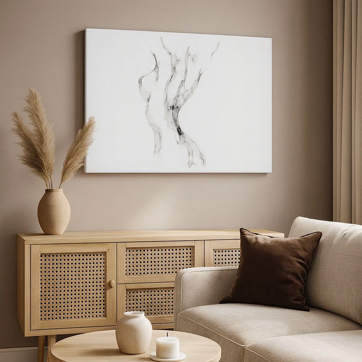 Impression sur toile - Image sur toile - Des lignes délicates et abstraites ressemblant à des traînées de fumée sur un fond clair - 70x50cm - Belle et forte - Décoration murale moderne pour le salon et la chambre ARTTOR