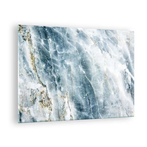 Impression sur verre - Image sur verre - Texture abstraite de marbre de glace dans des tons de bleu et de blanc - 70x50cm - Monde de glace - Décoration murale moderne pour le salon et la chambre ARTTOR