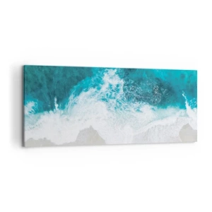 Impression sur toile - Image sur toile - Vagues turquoise de l'océan sur du sable clair - 120x50cm - Caresse naturelle - Décoration murale moderne pour le salon et la chambre ARTTOR
