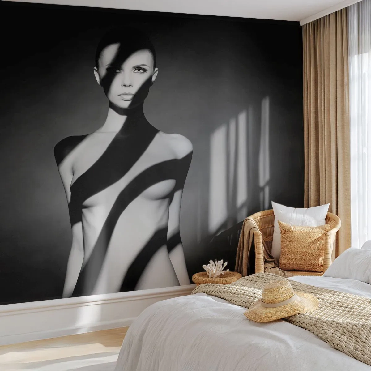 Papier Peint Photo Standard Eco - Silhouette noire et blanche avec jeu d'ombres - 100x70cm - Dans la brillance et l'ombre - Décoration murale moderne pour le salon et la chambre ARTTOR