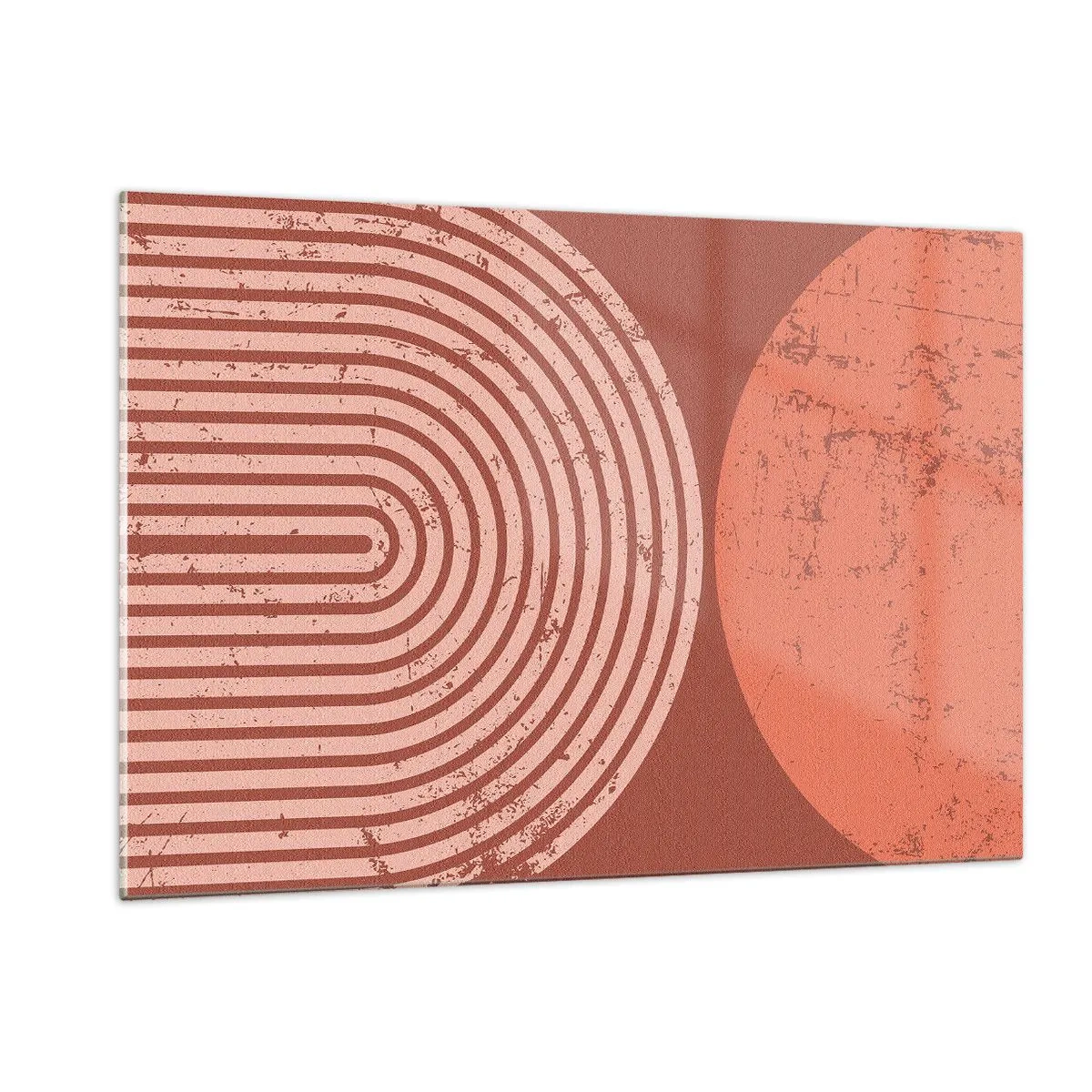 Impression sur verre - Image sur verre - Graphique géométrique de couleur rouille avec un demi-cercle et un cercle - 120x80cm - Une relation proche - Décoration murale moderne pour le salon et la chambre ARTTOR