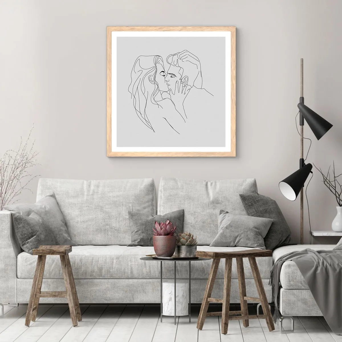 Affiche dans un chêne clair - Poster - La même ligne - 60x60 cm