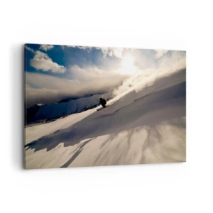 Impression sur toile - Image sur toile - Un skieur sur une piste entourée de montagnes et de neige - 100x70cm - Défi montagne accepté - Décoration murale moderne pour le salon et la chambre ARTTOR