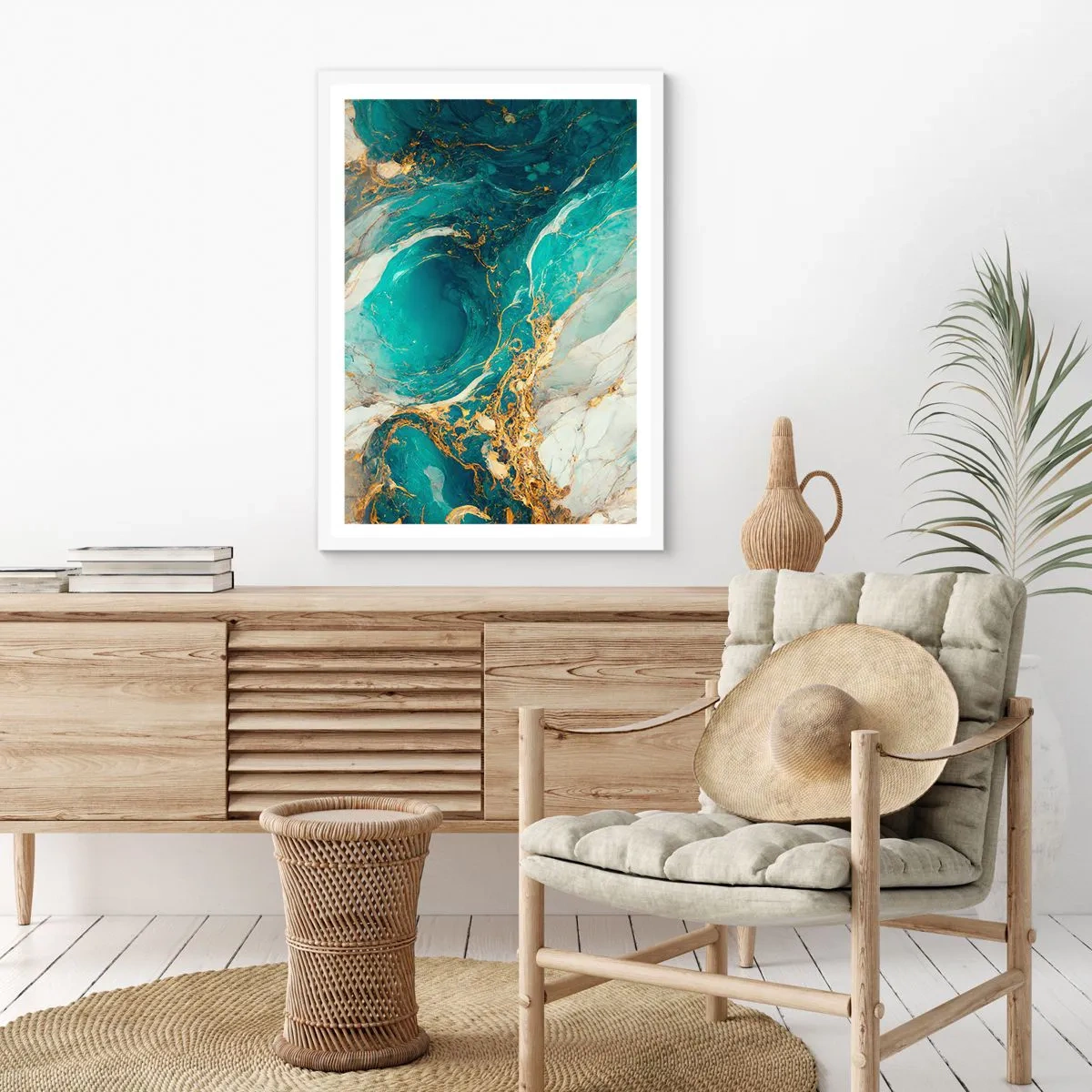 Affiche dans un cadre blanc - Poster - Composition en veines d'or - 61x91 cm