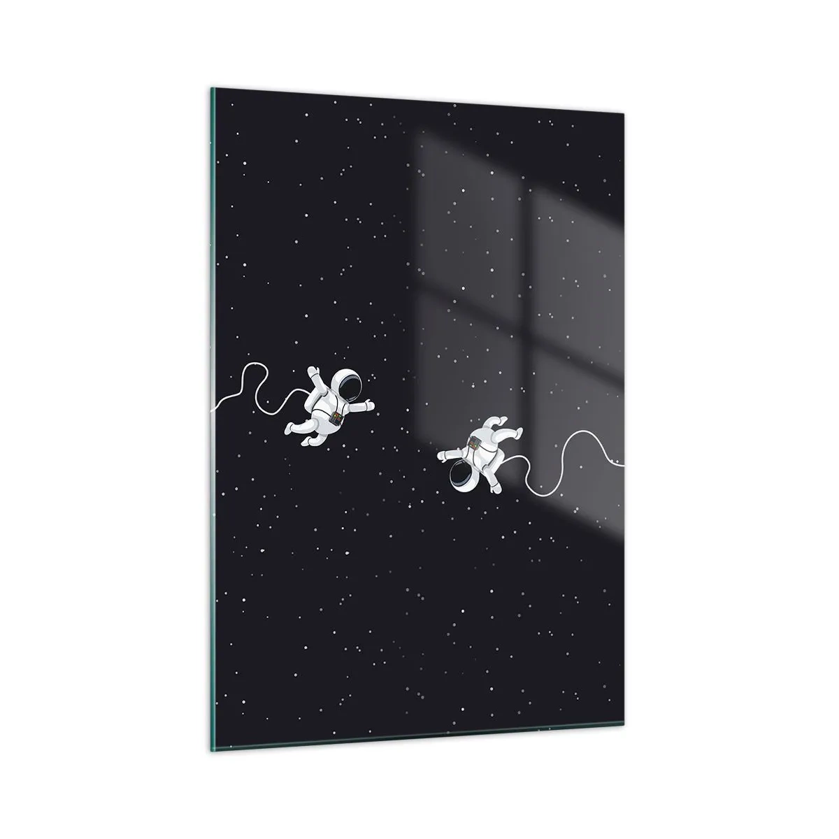 Impression sur verre - Image sur verre - Deux astronautes flottant dans l'espace - 50x70cm - Sortie cosmique - Décoration murale moderne pour le salon et la chambre ARTTOR