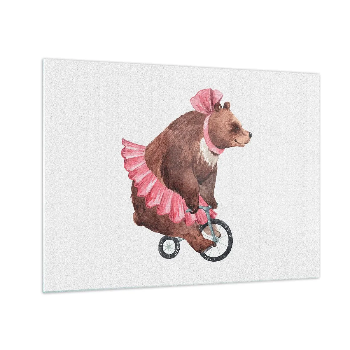 Impression sur verre - Image sur verre - Un ours en jupe rose sur un monocycle - 70x50cm - Quel cirque ! - Décoration murale moderne pour le salon et la chambre ARTTOR
