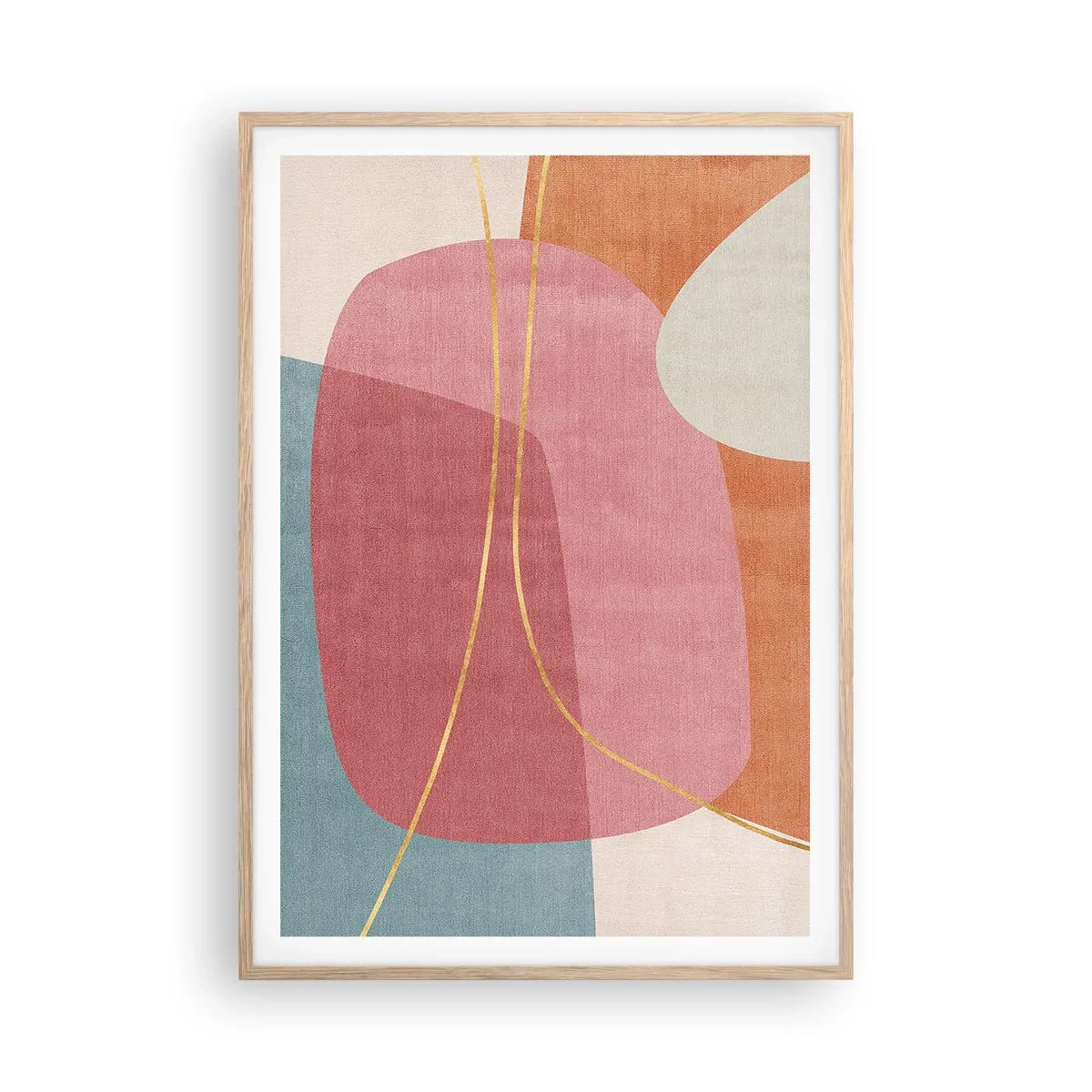 Affiche dans un chêne clair - Poster - Composition pastel au fil d'or - 70x100 cm