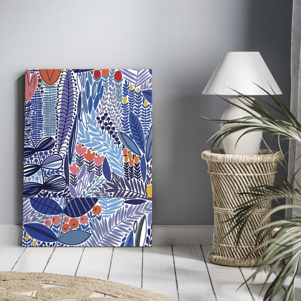 Impression sur toile - Image sur toile - Un motif végétal coloré dans un style graphique moderne - 50x70cm - Jardin hawaïen - Décoration murale moderne pour le salon et la chambre ARTTOR