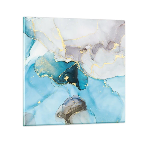 Impression sur verre - Image sur verre - Etude de la rencontre gris et turquoise - 40x40 cm