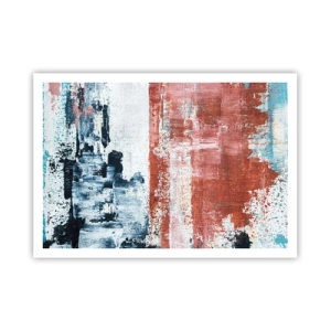 Affiche - Poster - Abstraction aux couleurs blanc, bleu et brique - 100x70cm - Moitié-moitié abstrait - Décoration murale moderne pour le salon et la chambre ARTTOR