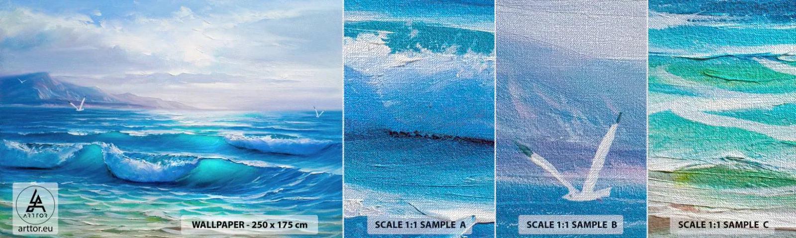 Échantillon de Papier Peint Premium Canvas - Il apporte un soulagement - Abstraction, Mer, Graphique - 100x30 cm