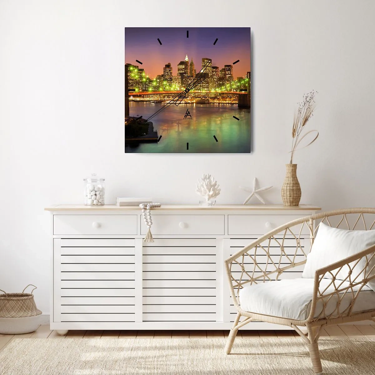 Horloge murale - Pendule murale - Pont illuminé dans une ville moderne la nuit - 30x30cm - Ici la lumière ne s'éteint jamais - Décoration murale moderne pour le salon et la chambre ARTTOR