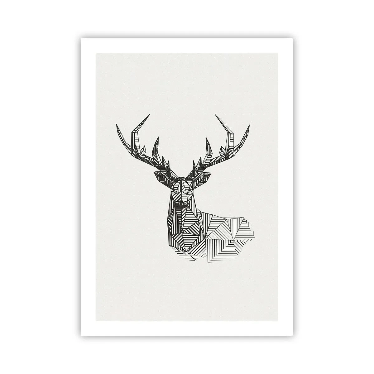 Affiche - Poster - Silhouette géométrique d'un cerf en noir et blanc - 50x70cm - Cerf dans un style cubique - Décoration murale moderne pour le salon et la chambre ARTTOR