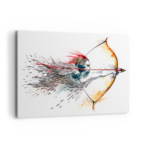Impression sur toile - Image sur toile - Aquarelle dynamique d'un guerrier avec un arc et des flèches - 120x80cm - Guerrier mythique avec un arc de feu - Décoration murale moderne pour le salon et la chambre ARTTOR