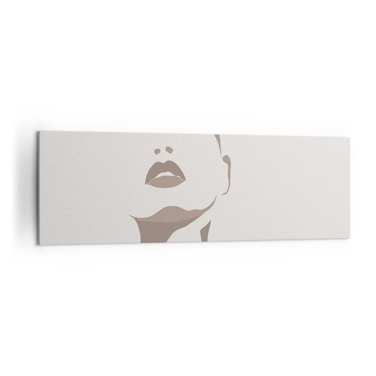 Impression sur toile - Image sur toile - Contour minimaliste du visage d'une femme dans des tons beiges délicats - 160x50cm - Fait de lumière et d'ombre - Décoration murale moderne pour le salon et la chambre ARTTOR