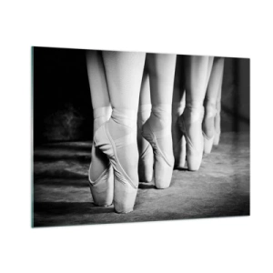 Impression sur verre - Image sur verre - Ballerines sur pointes dans un décor noir et blanc - 100x70cm - Ensemble, simple - Décoration murale moderne pour le salon et la chambre ARTTOR