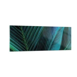 Impression sur verre - Image sur verre - Gros plan de feuilles vertes tropicales - 140x50cm - L'anatomie du vert - Décoration murale moderne pour le salon et la chambre ARTTOR