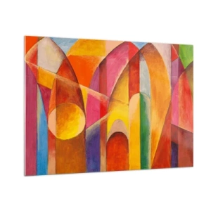 Impression sur verre - Image sur verre - Abstraction colorée avec des formes géométriques - 100x70cm - Cathédrale du soleil - Décoration murale moderne pour le salon et la chambre ARTTOR