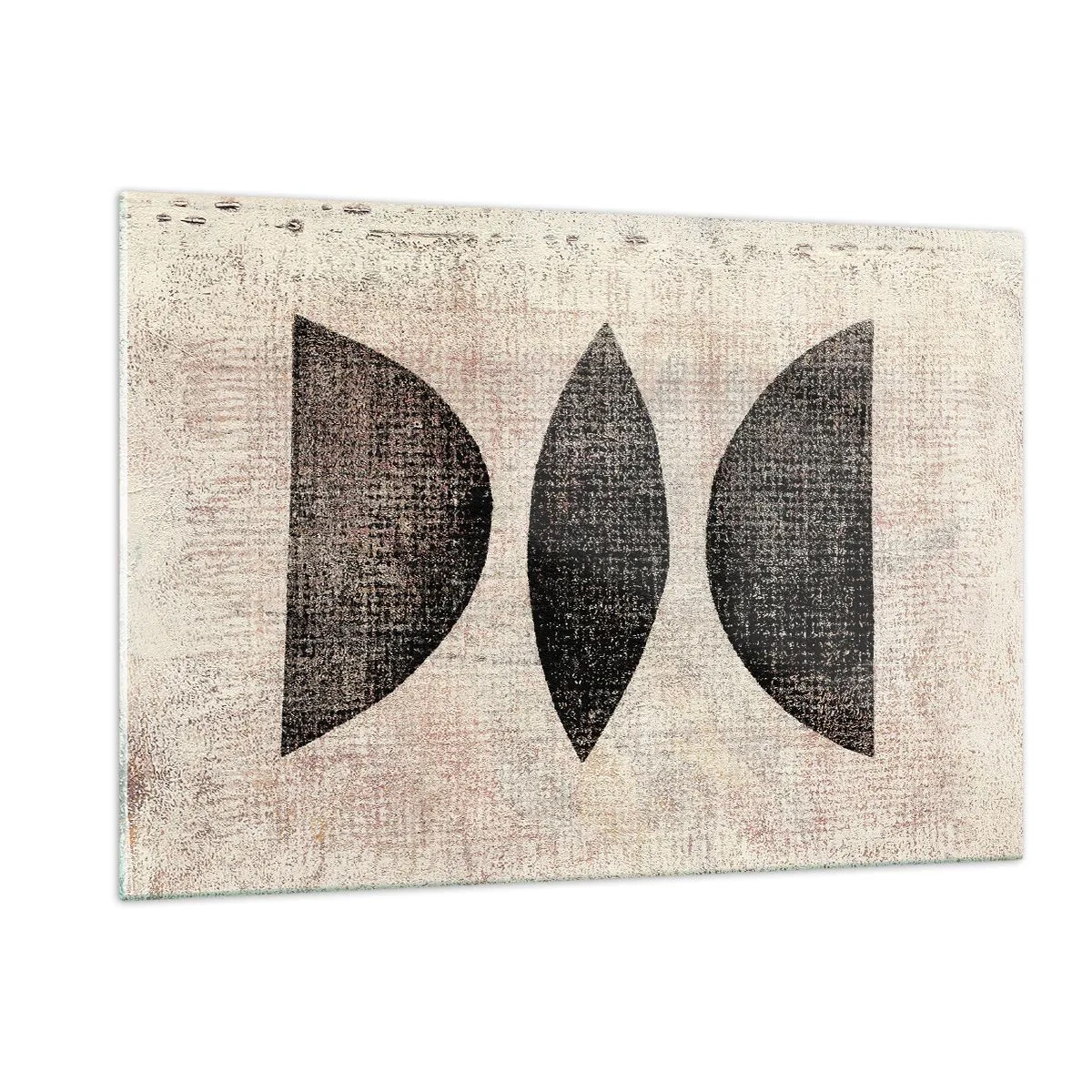 Impression sur verre - Image sur verre - Formes géométriques noires sur fond beige - 120x80cm - Abstraction ethnique - Décoration murale moderne pour le salon et la chambre ARTTOR