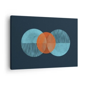Impression sur toile - Image sur toile - Cercles géométriques dans les tons bleu et orange - 70x50cm - Composition symétrique - Décoration murale moderne pour le salon et la chambre ARTTOR