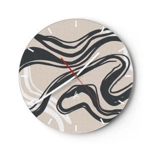 Horloge murale - Pendule murale - Courbes noires sur fond beige dans un style graphique - 30x30cm - Expression multipliée - Décoration murale moderne pour le salon, la cuisine et la chambre ARTTOR
