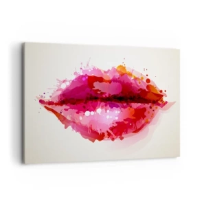 Impression sur toile - Image sur toile - Motif abstrait de lèvres dans des tons de rose et de rouge - 120x80cm - Une nuance de rouge rougeâtre - Décoration murale moderne pour le salon et la chambre ARTTOR
