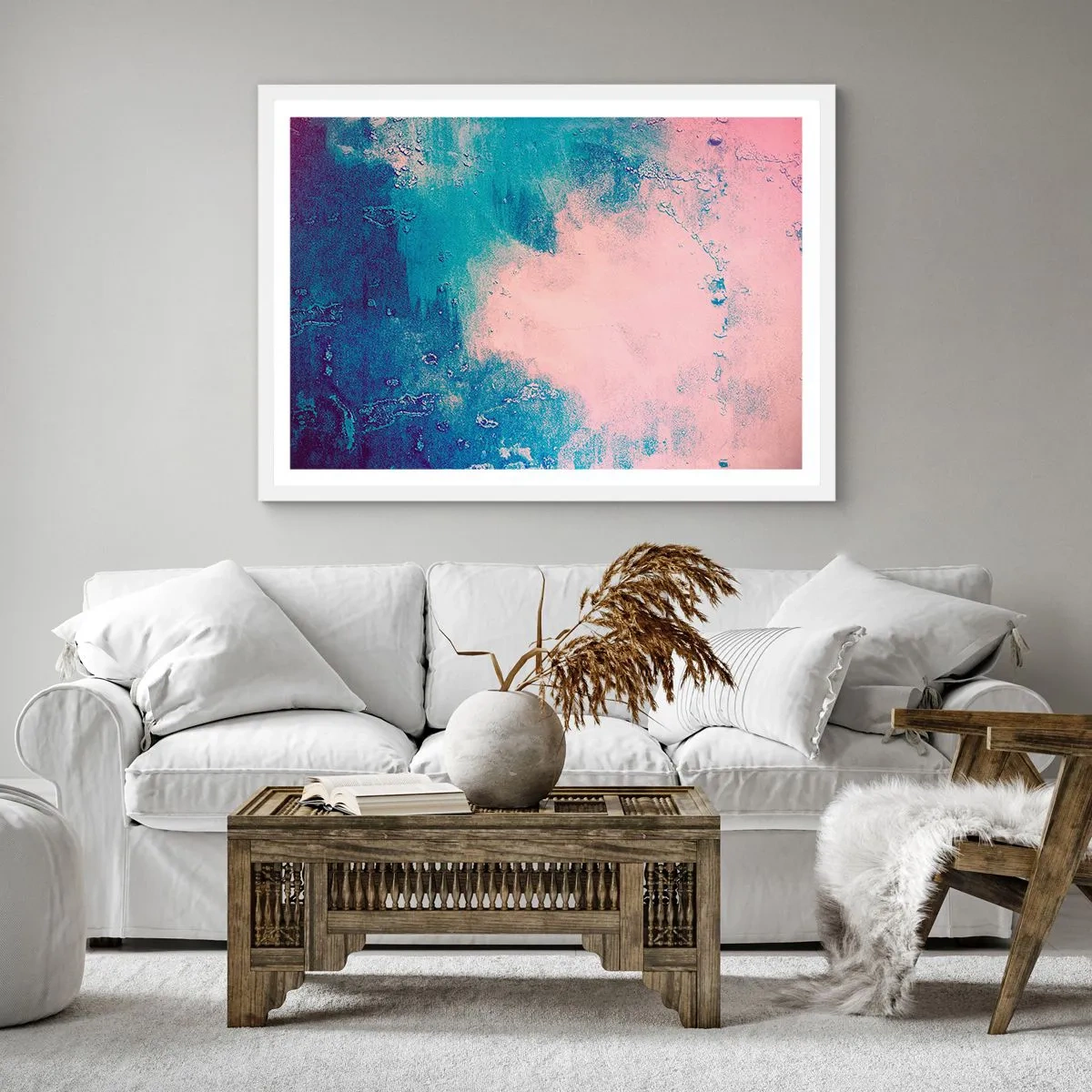 Affiche dans un cadre blanc - Poster - Etreintes bleues - 50x50 cm