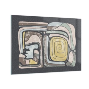 Impression sur verre - Image sur verre - Abstraction géométrique dans des tons terreux sur fond noir - 70x50cm - L'abstraction dans l'esprit précolombien - Décoration murale moderne pour le salon et la chambre ARTTOR