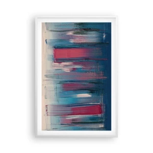 Affiche dans un cadre blanc - Poster - Composition verticale en bleu et rouge - 61x91 cm