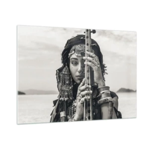 Impression sur verre - Image sur verre - Femme en bijoux orientaux avec un instrument - 100x70cm - Musique de l'Orient elle-même - Décoration murale moderne pour le salon et la chambre ARTTOR