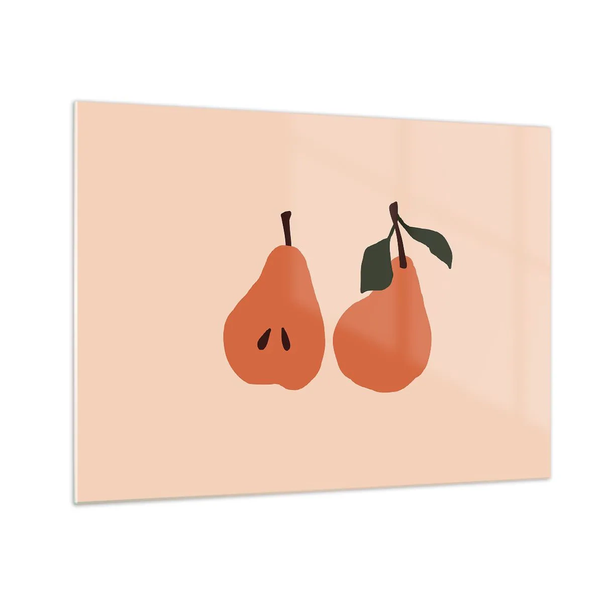 Impression sur verre - Image sur verre - Illustration de deux poires sur fond beige dans un style minimaliste - 70x50cm - La douceur elle-même - Décoration murale moderne pour le salon et la chambre ARTTOR