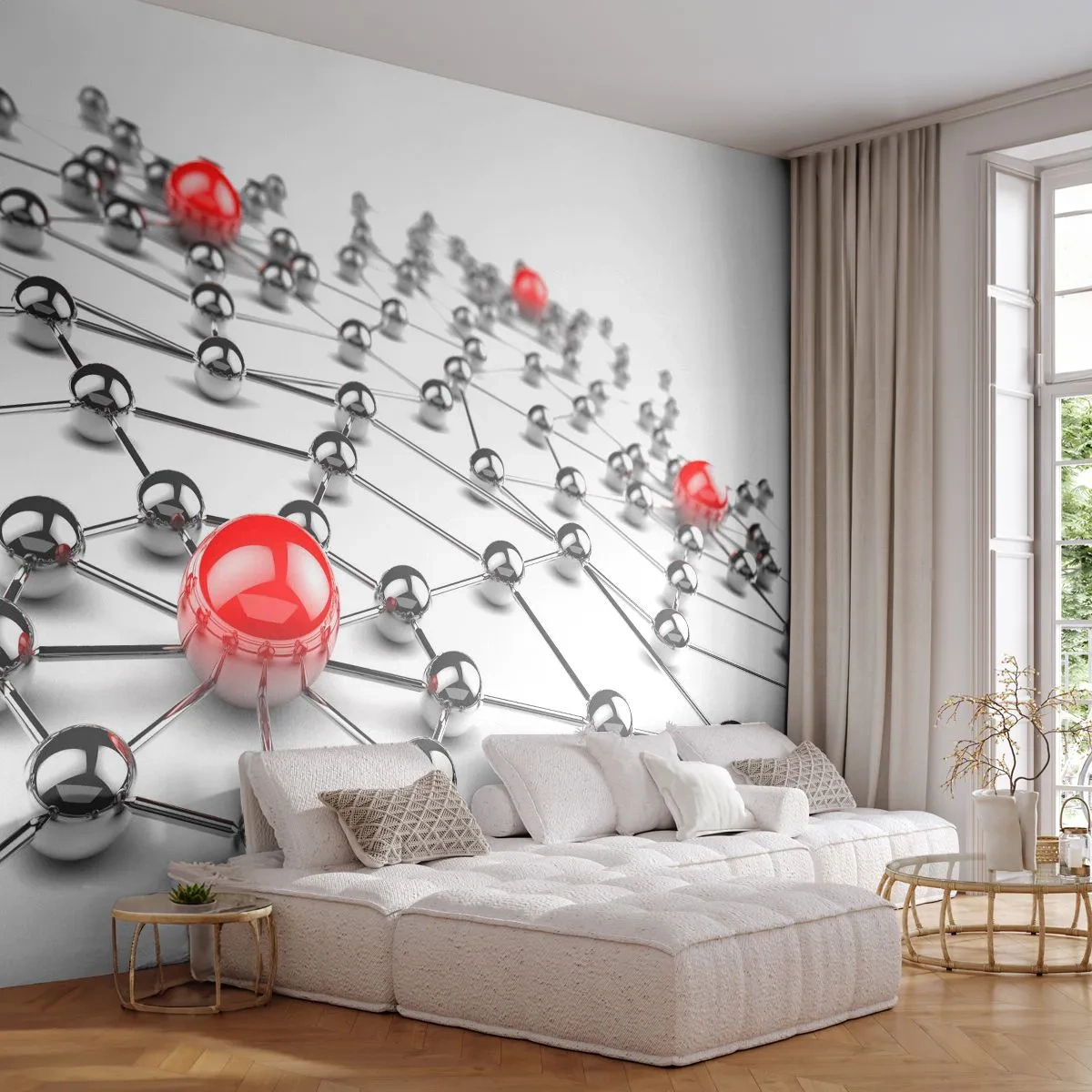 Papier Peint Autocollant Deluxe Sticker - Toile argentée - Abstraction, Boules de métal, 3D - 250x175 cm
