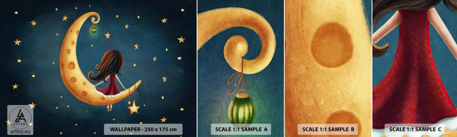 Échantillon De Papier Peint Standard Eco - Il était une fois... - Pour les enfants, Fille, Lune - 100x30 cm
