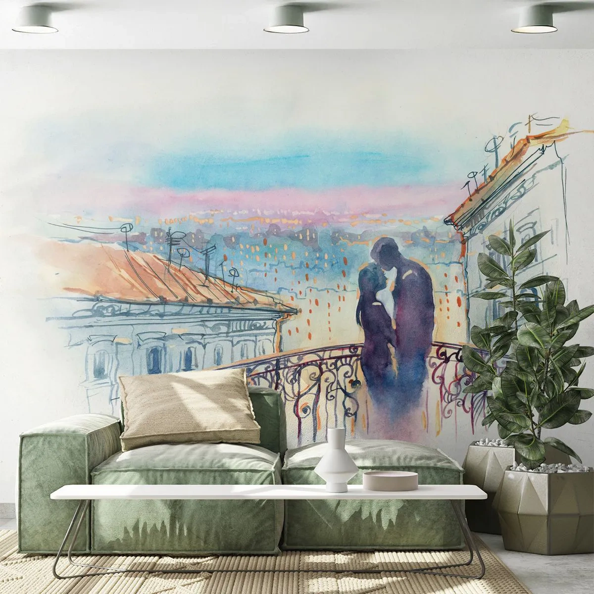 Papier Peint Autocollant Deluxe Sticker - Amoureux de Paris - Architecture, Ville, Couple d'amoureux - 250x175 cm