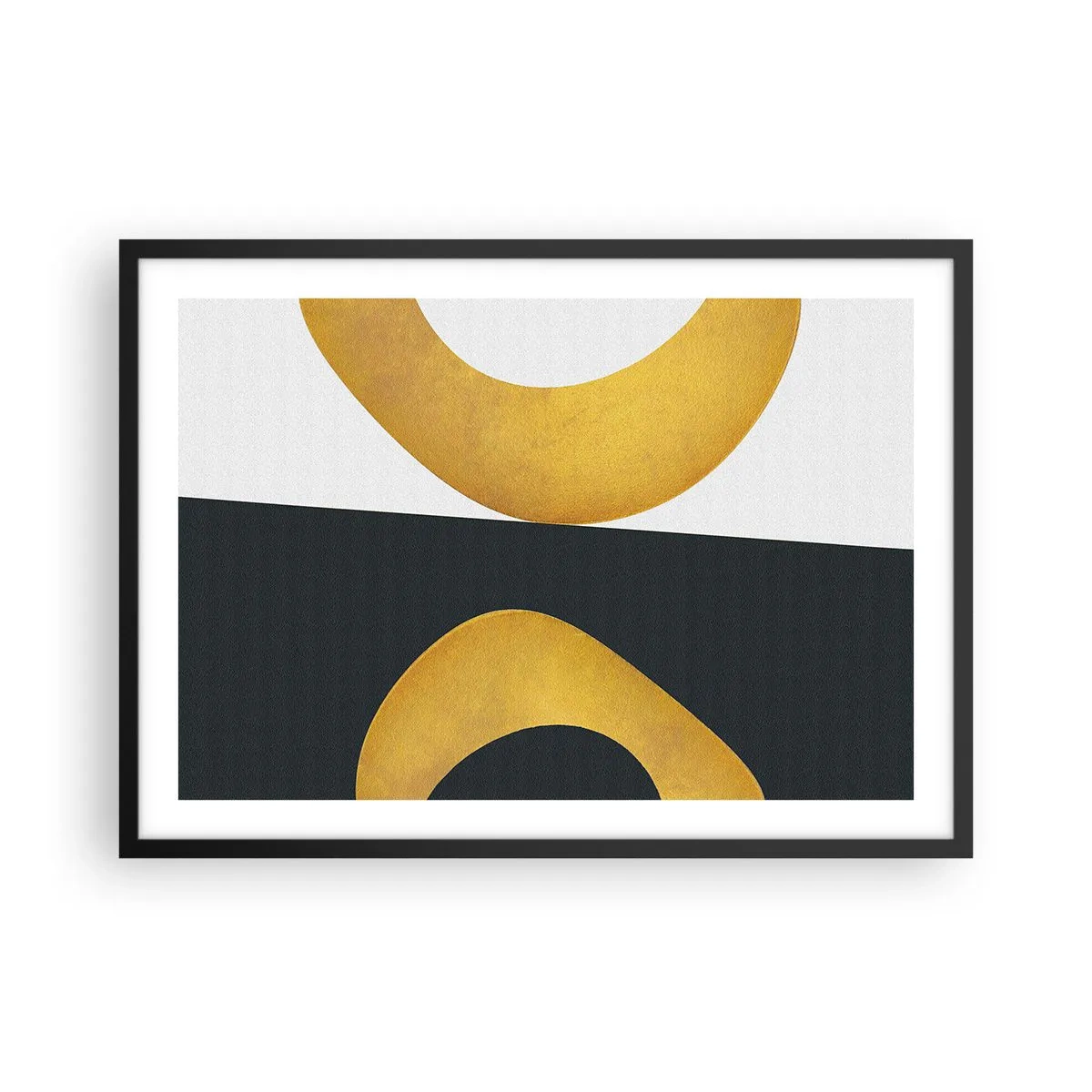 Affiche dans un cadre noir - Poster - Formes géométriques en or sur fond blanc et foncé - 70x50cm - Avant tout : l’or - Décoration murale moderne pour le salon et la chambre ARTTOR