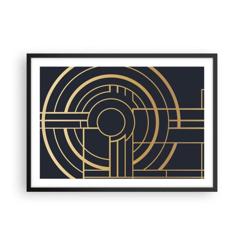 Affiche dans un cadre noir - Poster - Motif géométrique avec des lignes dorées - 70x50cm - Rotation des éléments - Décoration murale moderne pour le salon et la chambre ARTTOR