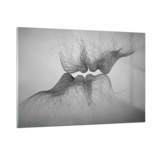 Impression sur verre - Image sur verre - Baiser abstrait en noir et blanc - 120x80cm - La bise du vent - Décoration murale moderne pour le salon et la chambre ARTTOR