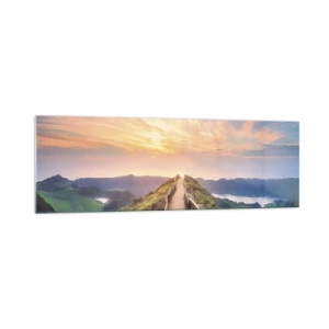 Impression sur verre - Image sur verre - Un sentier pittoresque sur une colline avec vue sur le coucher de soleil - 160x50cm - Proche du ciel - Décoration murale moderne pour le salon et la chambre ARTTOR