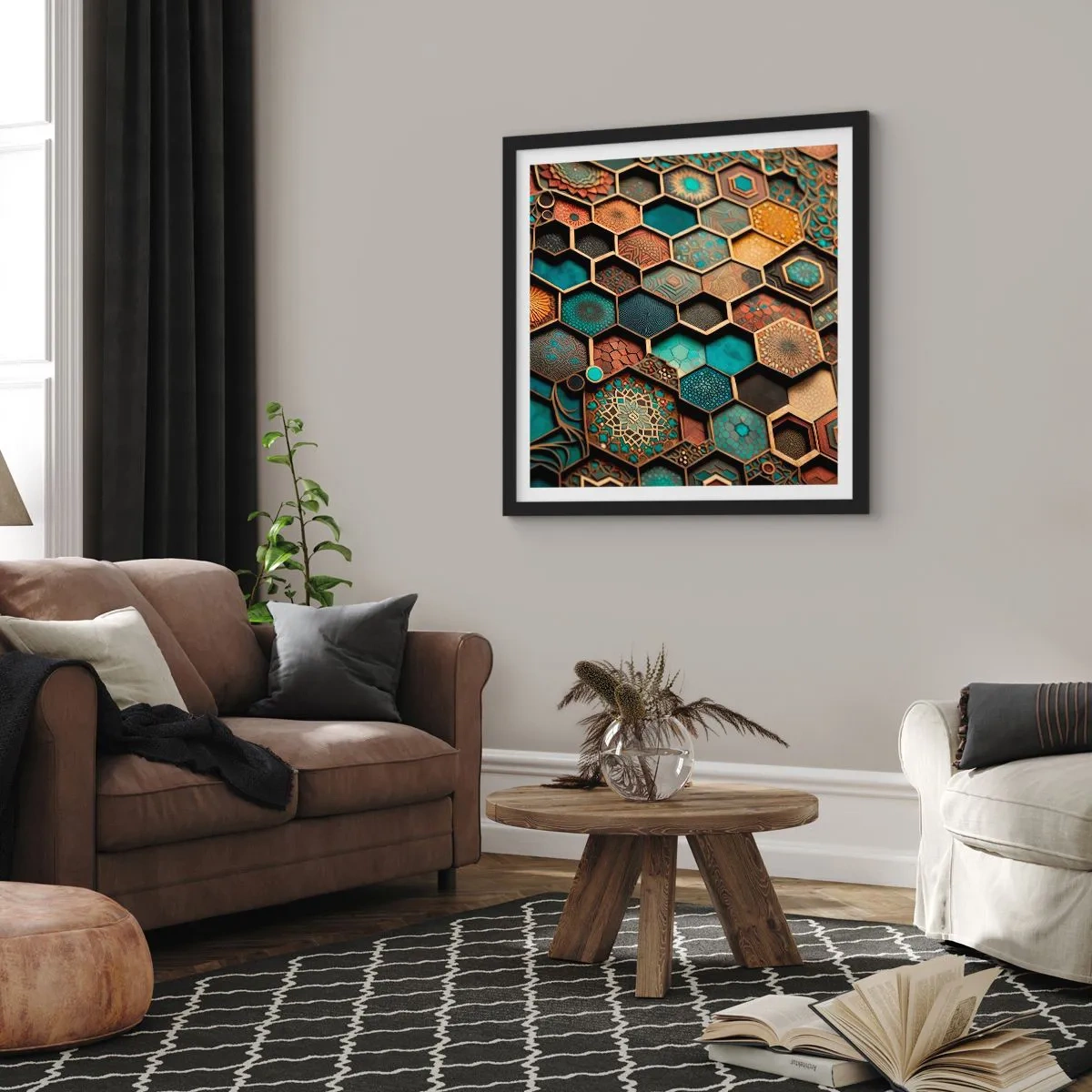 Affiche dans un cadre noir - Poster - Ornements arabes – variation - 30x30 cm