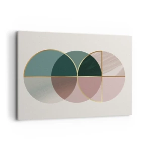 Impression sur toile - Image sur toile - Une composition abstraite de formes géométriques et de lignes dorées. - 100x70cm - Cercles après cercles - Décoration murale moderne pour le salon et la chambre ARTTOR