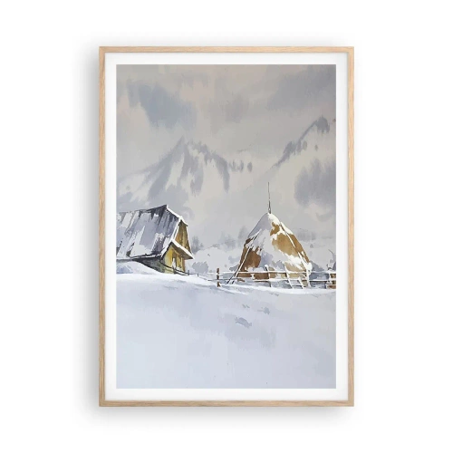Affiche dans un chêne clair - Poster - Dans une vallée enneigée - 70x100 cm
