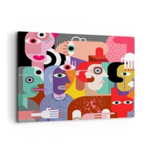 Impression sur toile - Image sur toile - Abstraction colorée avec des visages géométriques - 100x70cm - Nous par M. Picasso - Décoration murale moderne pour le salon et la chambre ARTTOR