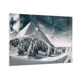 Impression sur verre - Image sur verre - Paysage de montagne hivernal avec des sommets enneigés et une forêt - 100x70cm - Le pays de la neige et de la glace - Décoration murale moderne pour le salon et la chambre ARTTOR